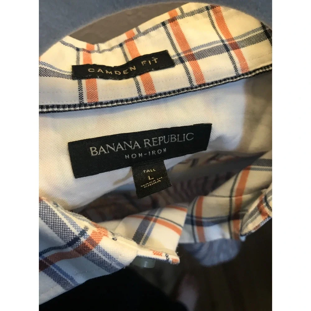 Banana Republic Size Large ClassicFit White Plaid Long Sleeve Button Down‎ Shirt